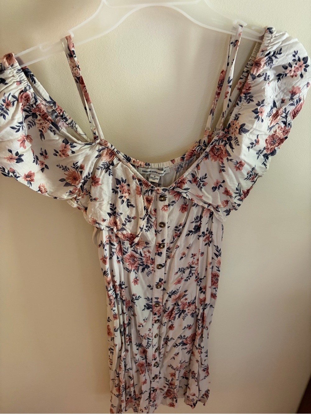 American Eagle Outfitters White Floral Button-Front Dress with Pink & Navy Print